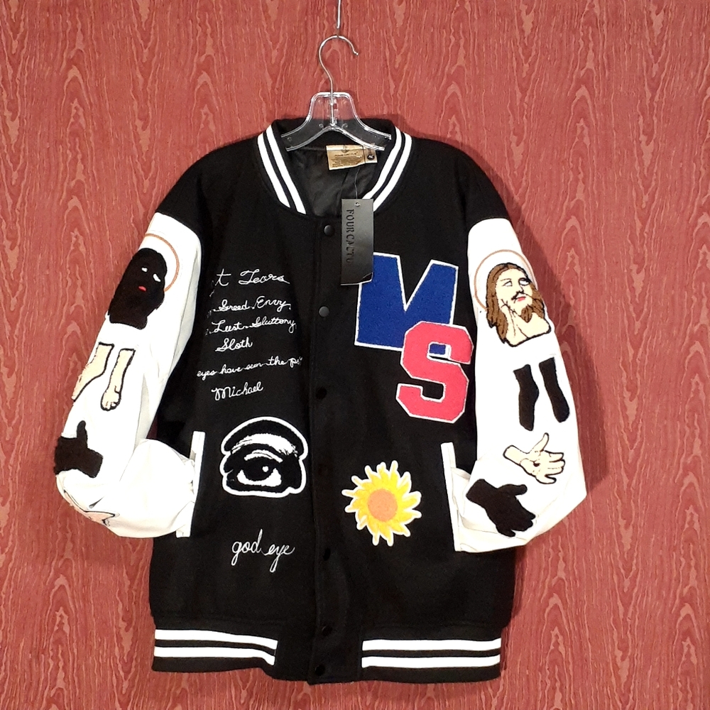 FOUR CACTUS Embroidery Patchwork Badge Bomber Jacket UNISEX Size XL